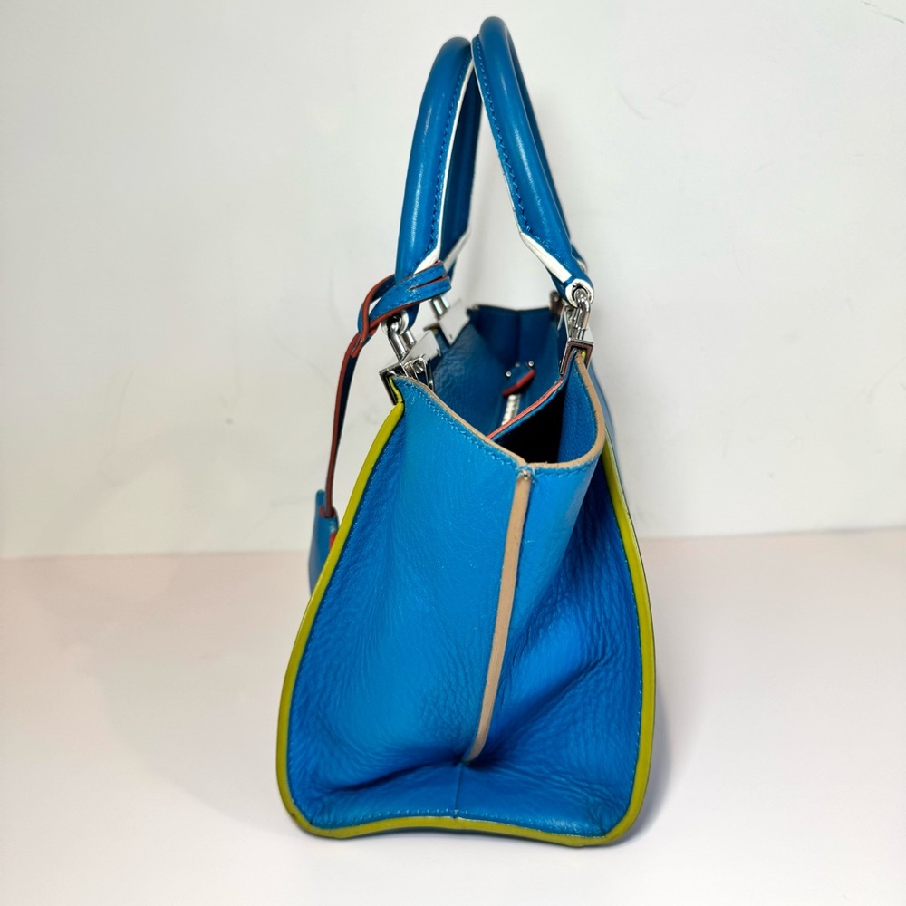 Fendi 3Jours Mini Blue Leather Top Handle Bag W Silver Accent & Crossbody Strap - Picture 7 of 16